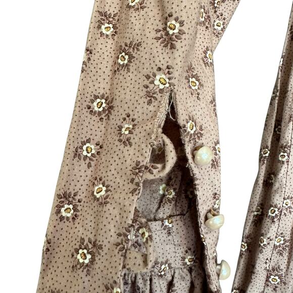 Vintage Boho Dress Prairie Style Brown Floral Print Button Ruffle Trim Size XS - Picture 6 of 8